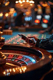 Live dealer studio with three dice on felt table